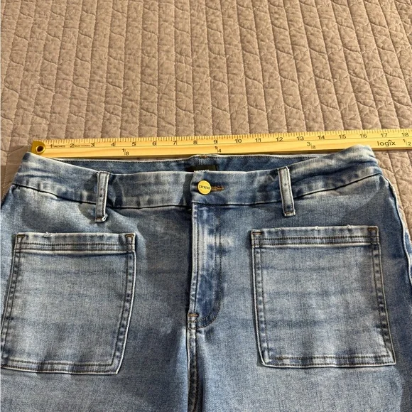 Express Mid Rise FlexX 70’s Flare Denim Jeans in Classic Blue - Picture 7 of 11